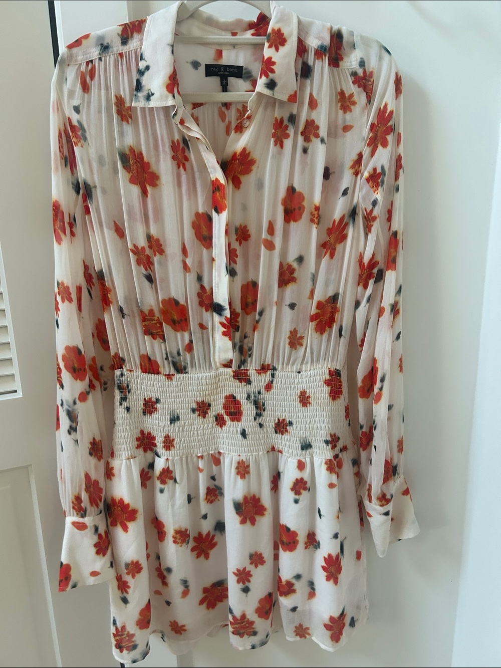 Rag&Bone Cream Blouse with Red Floral Print